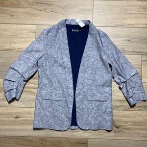 7th Avenue New York & Company Linen Blend Open 3/4 Ruched Sleeve Blazer Small